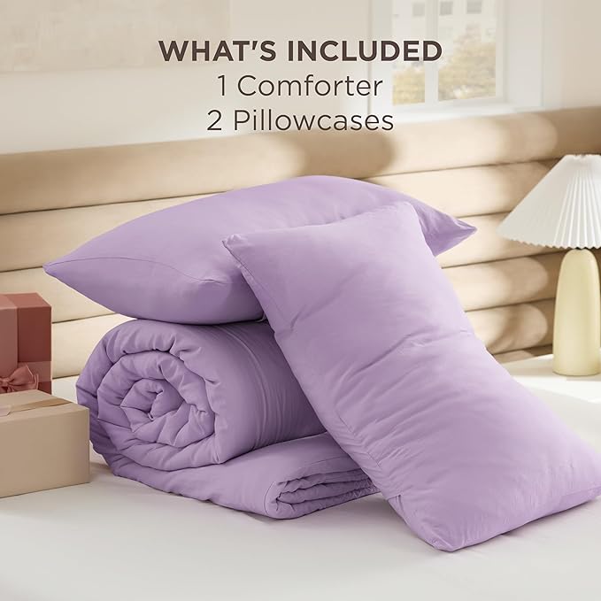 Bedsure California King Comforter Set, Lavendar Soft Prewashed Bedding for All Seasons, 3 Pieces GentleSoft™ Bed Set, 1 Lightweight Comforter (104"x96") and 2 Pillowcases (20"x36")