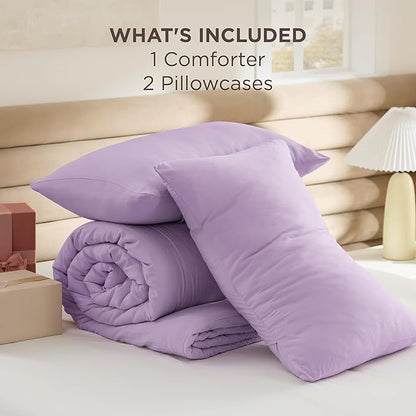 Bedsure King Comforter Set, Lavendar Soft Prewashed Bedding for All Seasons, 3 Pieces GentleSoft™ Bed Set, 1 Lightweight Comforter (104"x90") and 2 Pillowcases (20"x36")