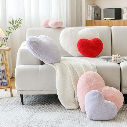 Peach Pink Heart Pillows, Cute Heart Decorative Pillow, Heart Shaped Throw Pillows for Bed, Faux Rabbit Fur Plush Hoom Decor Pillow Cushion for Chair Sofa Living Room (Mini 12.9" x 9.8")