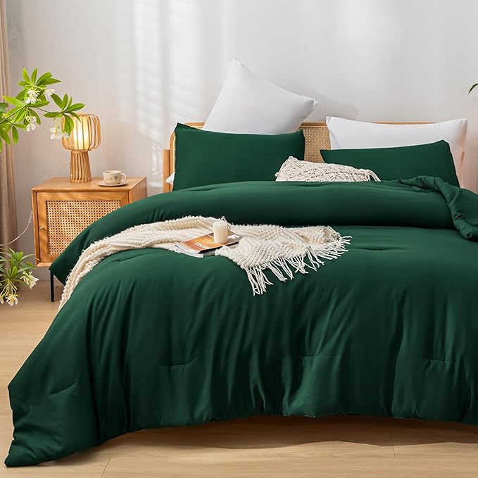 weigelia Queen Comforter Set Boho Emerald Green Comforter with 2Pillowcases Soft Microfiber Dark Green 3 Piece Bedding Comforter Set for All Season