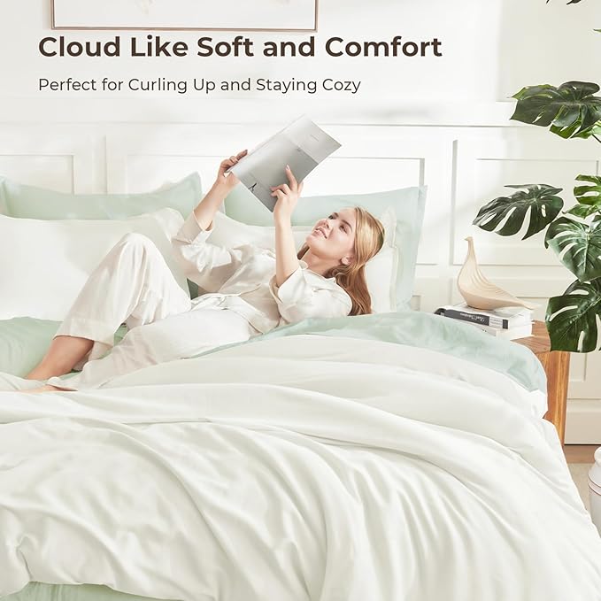 Litanika Ivory Comforter Set California King Size, 3 Pieces Cal King Lightweight Solid Bedding Comforter Set, All Season Fluffy Bed Set (104x96In Comforter & 2 Pillowcases)