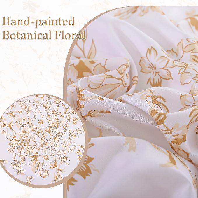 WONGS BEDDING Queen Size Comforter Set, 8 Pieces Autumn Leaf Floral Bed in a Bag Comferter Sets, Botanical Print Soft Fluffy Microfiber Complete Bedding Sets for All Season (90"x90")