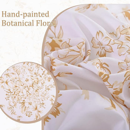 WONGS BEDDING Queen Size Comforter Set, 8 Pieces Autumn Leaf Floral Bed in a Bag Comferter Sets, Botanical Print Soft Fluffy Microfiber Complete Bedding Sets for All Season (90"x90")