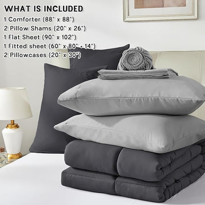 Anluoer Queen Comforter Set 7 Piece, Grey Bed in a Bag with Sheets, Comforters Queen Size Bedding Sets with 1 Comforter, 2 Pillow Shams, 2 Pillowcases, 1 Flat Sheet,1 Fitted Sheet