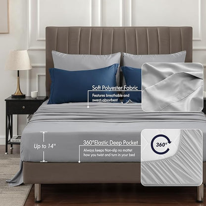 BEDELITE Queen Comforter Set 7 Pieces Bed in A Bag - Soft Microfiber Reversible Calm Blue Bed Set with Comforters, Sheets, Pillowcases & Shams, Cozy Luxury Bedding Sets for All Season