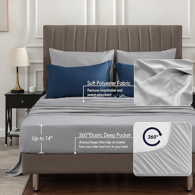 BEDELITE Twin Comforter Set 5 Pieces Bed in A Bag - Soft Microfiber Reversible Calm Blue Bed Set with Comforters, Sheets, Pillowcase & Sham, Cozy Luxury Bedding Sets for All Season