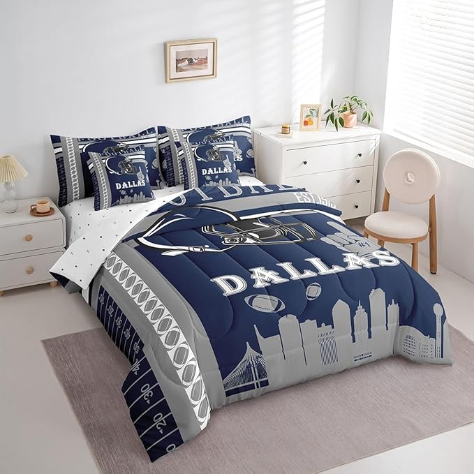 Feelyou Football 7 Pieces Comforter Sets Queen Size Bedding Set for Boys Kids Teen Sports Theme Football City Bed in a Bag with Comforter, Sheets, Pillowcases & Cushion Cover