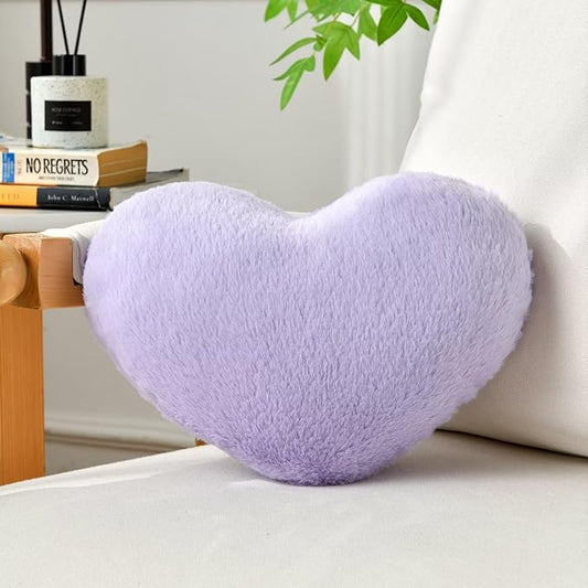 Heart Pillow Purple Throw Pillows Decorative Pillows for Bed Couch Cute Faux Rabbit Fur Small Pillow for Women Valentine Anniversary Fall Halloween Christmas Home Decor (Mini, 13"x10")