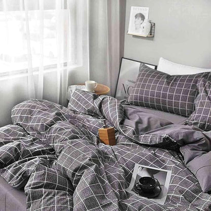Faincy King Comforter Set, Grey Grid Gray Plaid Geometric Pattern Reversible Comforter - Size 104 x 90 3PCS Soft Microfiber Duvet Sets Modern Cottage Preppy Decor Bedding in a Bag for Women Men Teen