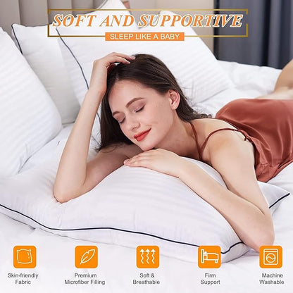 Bed Pillows for Sleeping, King Size Pillows Set of 4 Luxury Hotel Pillows with Soft Fluffy Down Alternative Filling for Back, Stomach and Side Sleepers