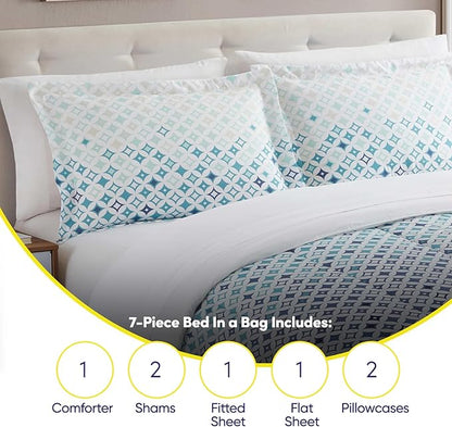 Sweet Home Collection 7 Piece Comforter Set Bag Solid Color All Season Soft Down Alternative Blanket & Luxurious Microfiber Bed Sheets, Genova, Full