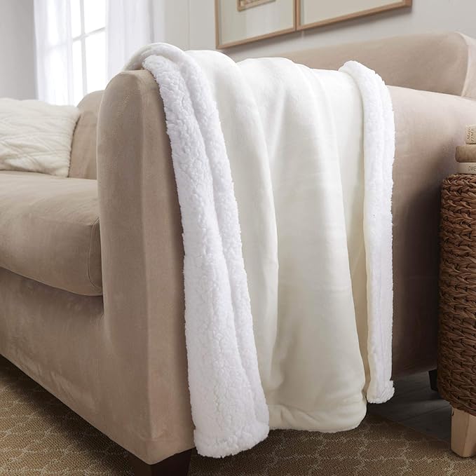 Genteele Sherpa Throw Blanket Super Soft Reversible Ultra Luxurious Plush Blanket, 40 x 50 inches, Ivory/White