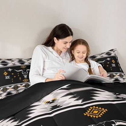 Erosebridal Western Bull Skull Bedding Set Boho Southwestern Aztec Comforter Set Twin Size for Boys Teens Men, Ethnic American Native Duvet Insert Farmhouse Rustic Tribal Quilt 2 Piece, Black Grey