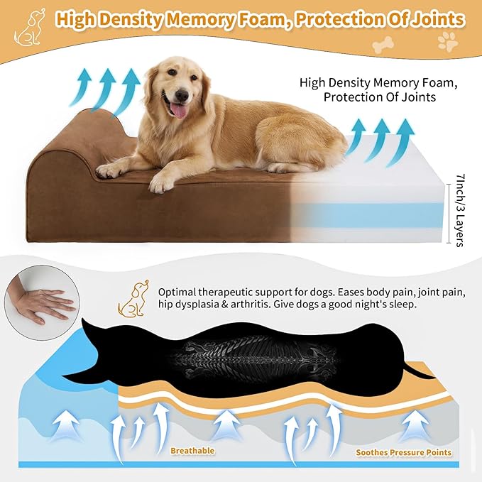 Orthopedic Dog Beds for Large Dogs, 7" Memory Foam Dog Beds with Waterproof Liner, Durable Microsuede Cover, Removable and Washable, Nonskid Bottom, 48"x30"x7" L Chocolate