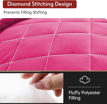 MUXHOMO 7 Pieces Oversized Queen Comforter Set, Reversible Bed in a Bag Oversized Queen Size, All Season Bedding Set with Comforter, Flat Sheet, Fitted Sheet, Pillowcases & Shams, Hot Pink & Baby Pink