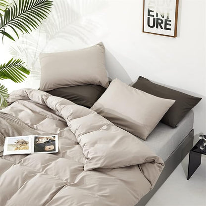 Wellboo Beige Khaki Comforters for Twin Size Bed Boho Oatmeal Bedding Comforter Cotton Plain Beige Coffee Warm Blankets Women Men Modern Taupe Quilts Soft Durable Solid Tan Color Bed Set Lightweight