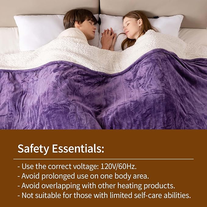 Bearhug Electric Blanket King Size 100" x 90", Dual Controller Heated Blanket, Velvet & Sherpa, 10-Heating Level & 0.5-12H Auto Off, Over-Heat Protect, ETL, Machine Washable