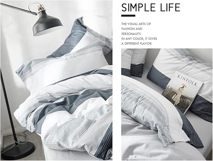 HighBuy King Size Comforter Set Boho Striped Comforter Set Blue Grey Gingham Pattern Bedding Set Boho 3 Piece All Season Lightweight Geometric Chic Comforter Modern Art Decor Bedding Sets King