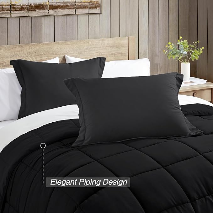 satisomnia Oversized Queen Comforter Set, Black Bedding Comforters Oversized Queen, 3 Pieces Down Alternative Bed Comforter Lightweight, Soft Bed Set Breathable Solid Black All Season Bedding Sets