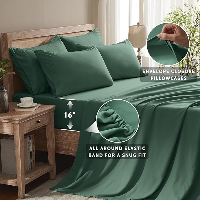 Twin Sheets Set - 4 Piece Soft Microfiber and Wrinkle Free Sheets - Easy Care, Extra Soft, Cooling Sheets - 1 Deep Pocket Fitted Sheet 1 Flat Sheet and 2 Pillowcases (Twin Emerald Green)