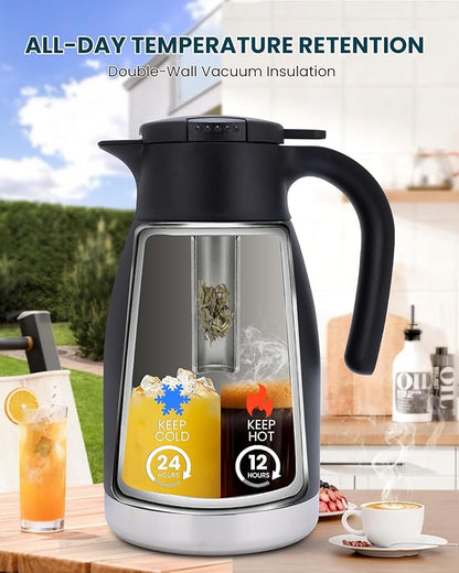 GiNT 51oz Thermal Coffee Carafe with Infuser – Insulated Tea Carafe, Removable Filter, Dishwasher-Safe | 1.5L 6–7 Cups, Wide Mouth, Leak-Proof Seal | Stainless Steel Beverage Server for Home & Office