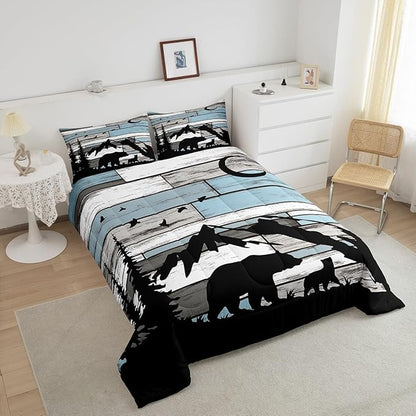 Feelyou Western Rustic Bear Comforter Set King Size, Wildlife Hunting Quilt Set with 2 Pillowcases, Forest Animal Wildlife Bedding Set 3pcs for Kids Boys Teens Room Decor, Farmhouse Duvet Insert