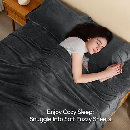 BEDELITE Flannel Sheets Full Size Dark Gray - Super Soft Fleece Sheets Set Fluffy Extra Plush, 4 Piece(Include Fitted Sheet, Flat Sheet, 2 Pillowcases)