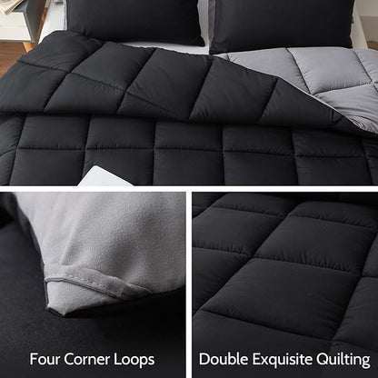 Decroom Lightweight California King Comforter Set with 2 Pillow Sham - 3 Pieces Set - Quilted Down Alternative Comforter/Duvet Insert for All Season - Black/Grey - Cal King Size