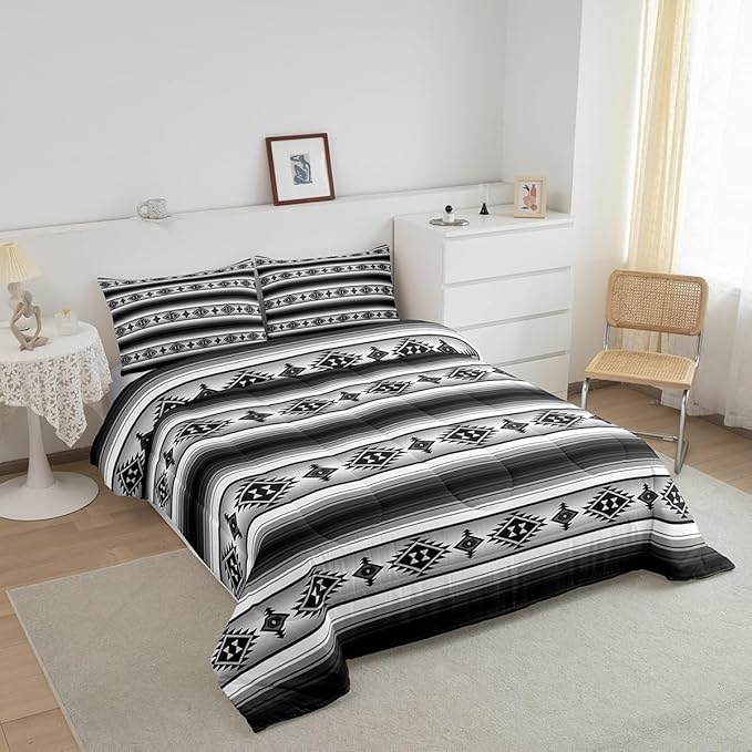 Erosebridal Rustic Farmhouse Bedding Comforter Sets Toddler Boho Stripes Aztec Bedding Set Vintage Bohemian Mexican Comforter Set for Kids Adults Ethnic Southwest Tribal Bed Set Country Cabin Decor
