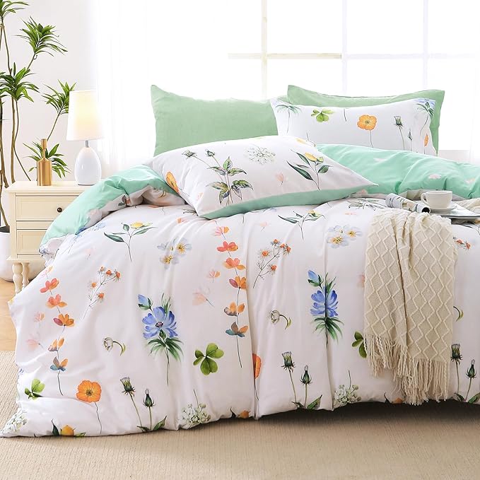 MUXHOMO Multi Flower Bed in a Bag King 7 Pieces, King Comforter Set Reversible Botanical Flowers Design, Ultra Soft & Breathable Bedding Sets with Comforter, Sheets, Pillowcases & Shams
