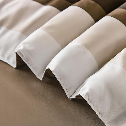 WONGS BEDDING Comforter Queen Size, Brown 7 Pieces Comforter for Queen Bed Striped Bed in a Bag Soft Bedding Comforter Set for All Season(90"×90")