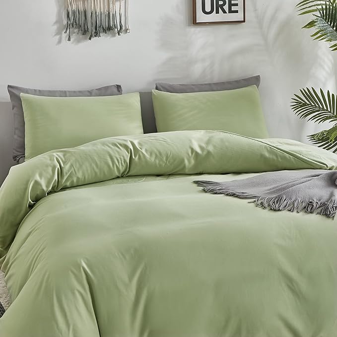 CLOTHKNOW Green Queen Comforter Set 3Pcs Sage Green Bedding Comforter Sets Soft All Season Queen Comforter with 2 x Pillow Cases