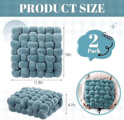 Wenqik 2 Pcs Knot Pillows Square Knotted Plush Throws Soft Accent Pillows Decoration Cushion for Couch Home Office Living Room Bedroom Bed Sofa Decor, 12'' x 13''(Haze Blue,Crystal Velvet)