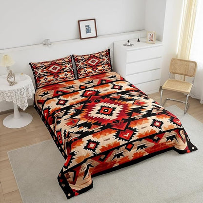 Feelyou Boho Comforter Set Queen Size Southwest Native American Design Comforter Southwestern Geometric Bedding Set Western Decor Duvet Set Room Decor Hot Orange Quilt Set