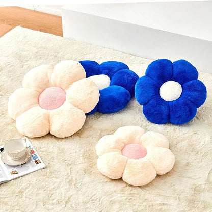 Beige Flower Pillow, Cute Decorative Flower Shaped Throw Pillow with Faux Rabbit Fur, 14.9" Soft Daisy Plush Floor Cushion Aesthetic Room Decor for Bed Sofa Couch