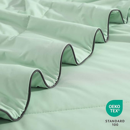 Monbix ChillChilla Cooling Comforter King Size-3 Pieces Cooling Blankets for Hot Sleepers and Night Sweats, Double-Sided Summer King Size Comforter Set, Breathable Lightweight Blanket Grey Green
