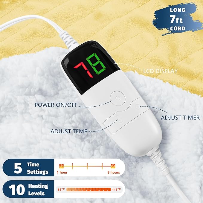 BOMOVA Heated Electric Blanket Throw Size- 50" x 60" Heating Blanket with 10 Heating Levels & 8 Hours Auto Off, Warm Flannel Blanket, Christmas Birthday Gifts for Women