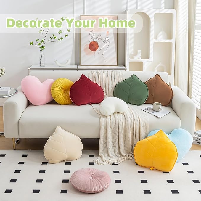 Leaf Throw Pillows Cute Novelty Plant Plush Cushion Backrest Pillow Home Decoration for Car, Bedroom, Sofa, Couch, Living Room, 19.7in/50CM