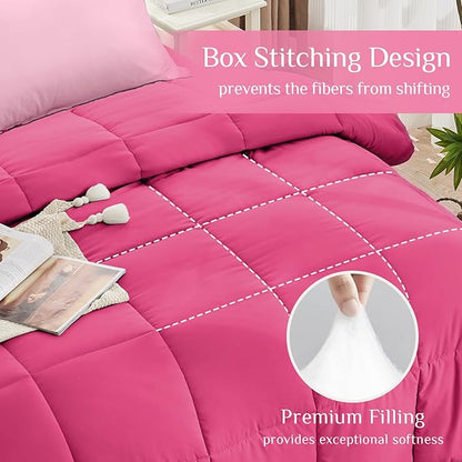 JOLLYVOGUE King Comforter Set, Ultra-Soft Bed in a Bag King Size 7 Pieces, Oeko-TEX Certified Bedding Set with Down Alternative Comforter, Sheets, Pillowcases & Shams, Hot Pink & Baby Pink