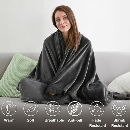 Hansleep Fleece Charcoal Throw XL Blanket, Super Soft Flannel Fuzzy, Plush Cozy Blanket for All Seasons, Charcoal, Throw XL 50x70 Inches