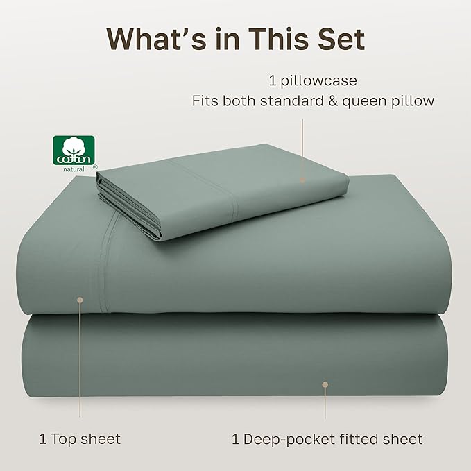 California Design Den Luxury Twin Sheet Set - 100% Cotton, 600 Thread Count Deep Pocket Twin Sheets, Soft Hotel-Quality Bedding with Sateen Weave (Sage Green - Cool Tone)