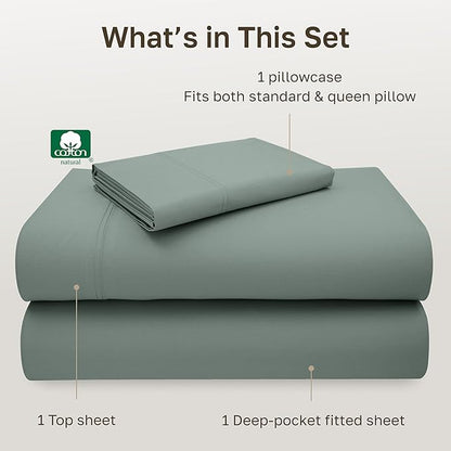 California Design Den Luxury Twin Sheet Set - 100% Cotton, 600 Thread Count Deep Pocket Twin Sheets, Soft Hotel-Quality Bedding with Sateen Weave (Sage Green - Cool Tone)