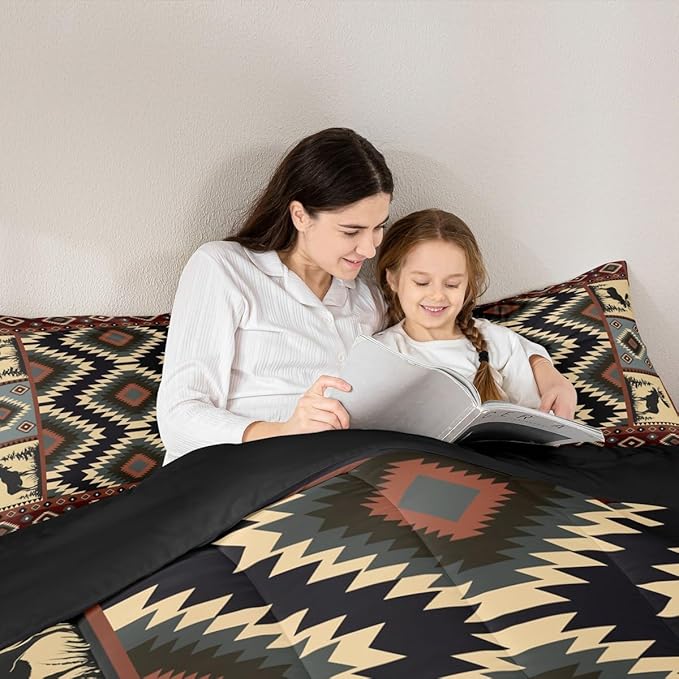 Erosebridal Buffalo Southwest Rustic Twin Comforter Set,Country Farmhouse Aztec Bedding Set for Teens Adult,Tribal Deer Comforter Wildlife Hunting Theme Duvet Insert Western Cabin Decor,2 Piece