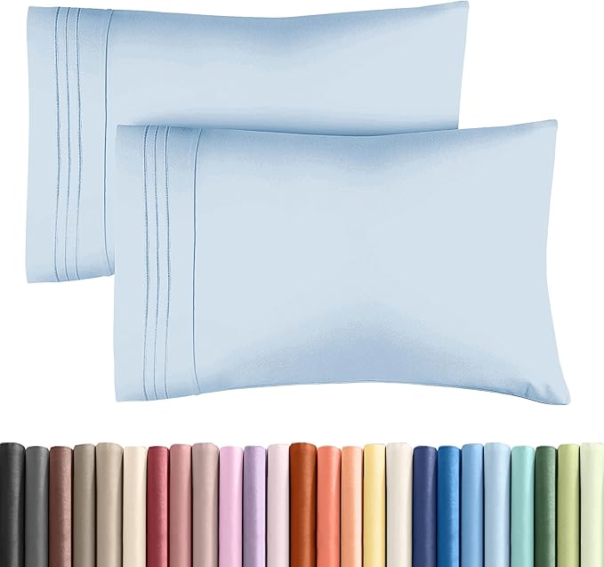 King Pillow Cases Set of 2 - Ultra Soft Hotel Quality Pillowcase Covers - Comfy, Cozy & Wrinkle Free - Shrinkage, Stain and Fade Resistant - Machine Washable Pillow Protectors - 2 Piece Set - Sky Blue