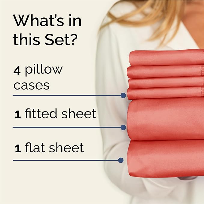 King 6 Piece Sheet Set - Comfy Breathable & Cooling - Ultra Soft Hotel Luxury Bedding Set with 8-16 Inch Deep Pockets - 1 Flat & 1 Fitted Sheet & 4 Pillowcases - Cozy, Wrinkle Free & Easy Care - Coral