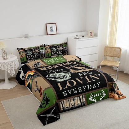 Feelyou Big Pike Fish Bedding Set - Kids Deer Antlers Comforter Set with 2 Pillowcases - Full Size
