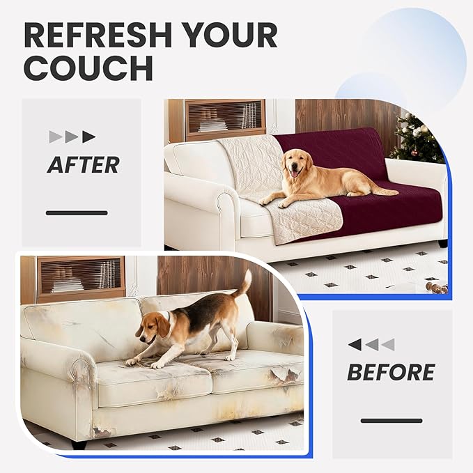 Waterproof Dog Bed Cover, Non-Slip Dog Blanket for Couch, Couch Covers for Dogs Washable, Pet Blanket for Furniture, Pet Bed Mat for Sofa, Car, Pet Supplies Christmas (68x82 Inch, Burgundy)