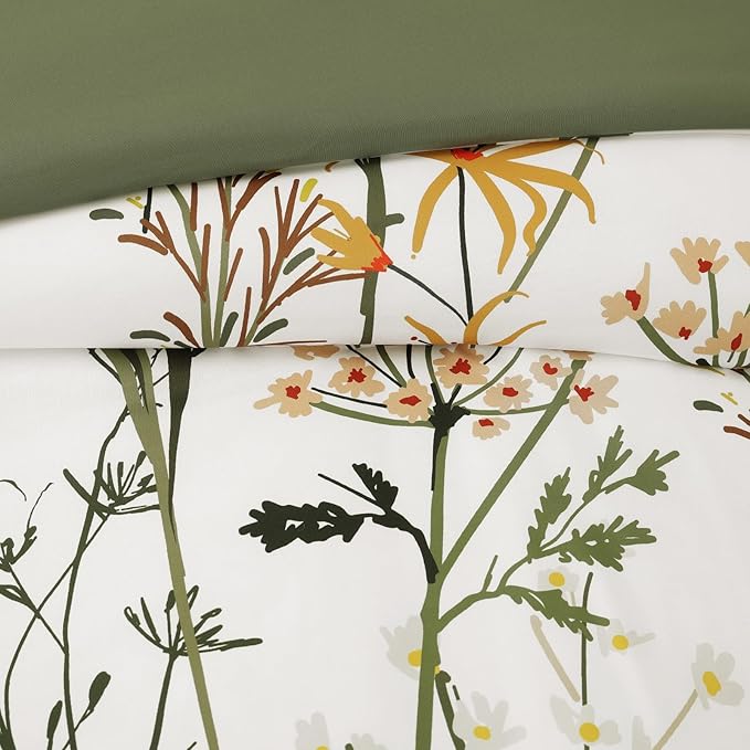 WRENSONGE King Size Comforter Set-7 Pieces Botanical Dandelion Bed in a Bag with Flowers Pattern, Soft Floral Complete Bedding Set with Sheets for All Season