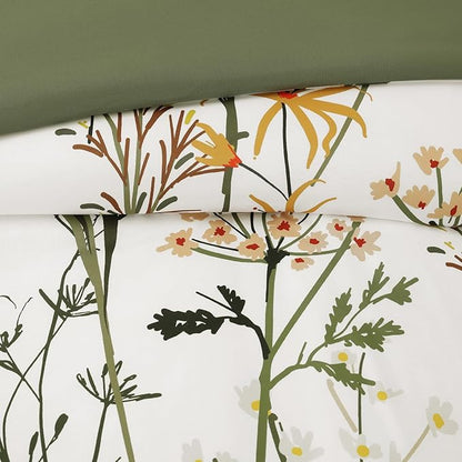 WRENSONGE King Size Comforter Set-7 Pieces Botanical Dandelion Bed in a Bag with Flowers Pattern, Soft Floral Complete Bedding Set with Sheets for All Season