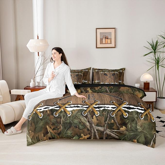 Camo Comforter Set 7 Piece Bed in a Bag Twin | Lake Paddle Bedding Sets Mens Country Comforter and Sheet Set, Woodland Animals Farmhouse Bed Sets,Camouflage Cabin Hunting Decor Camo Bed Set